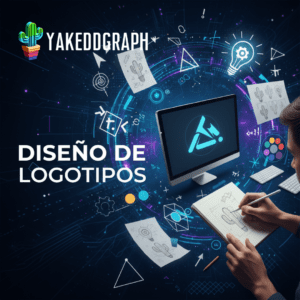 "Diseño de logotipos: artista creando logo de cactus, monitor digital, ideas."