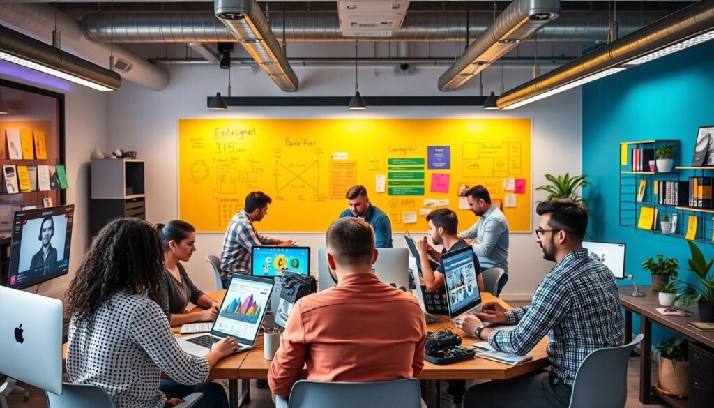 Personas trabajando con servicios de agencia digital